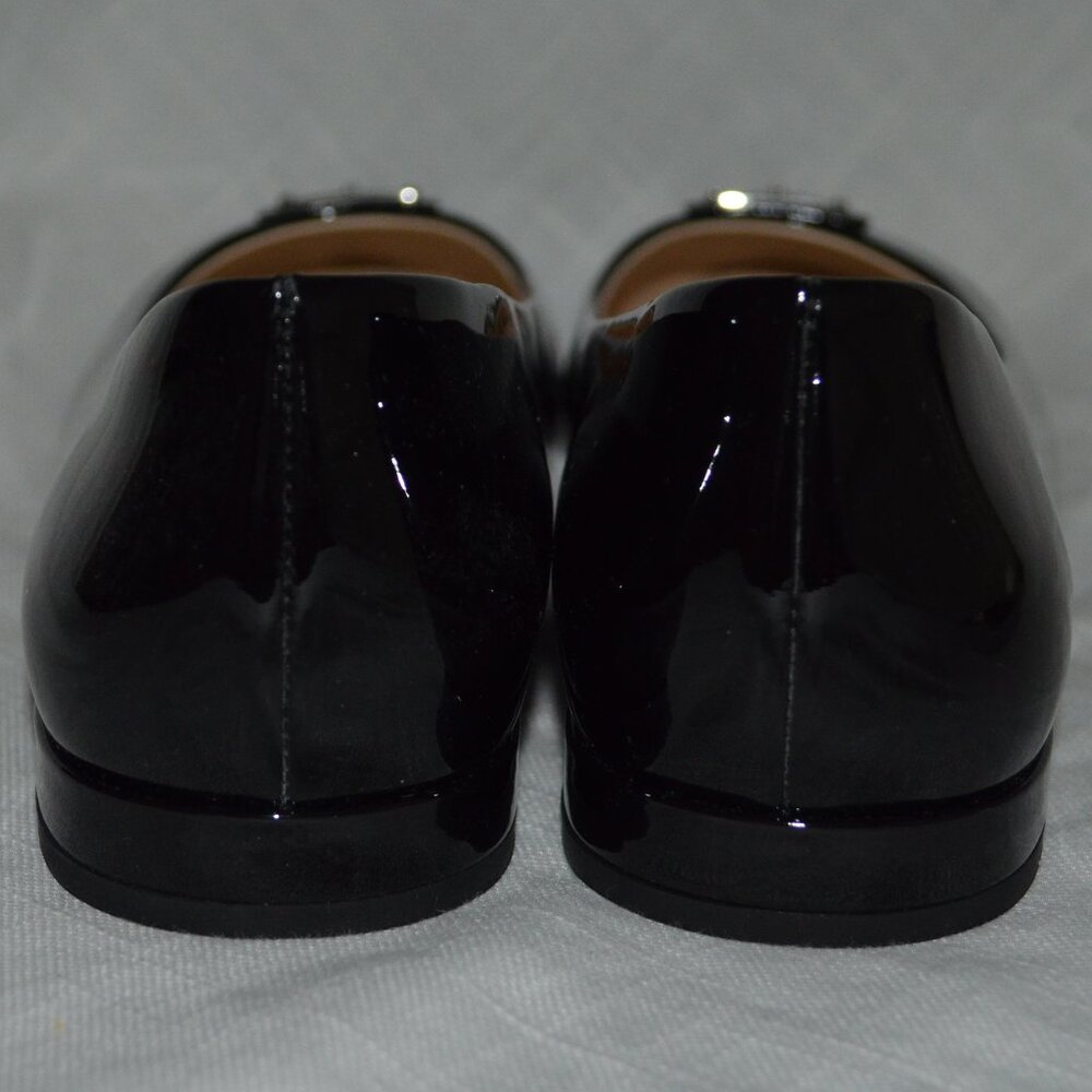 New $950 Sz 37.5 7 Prada Black Patent Leather Logo Ballerina Flat - Picture 9 of 13